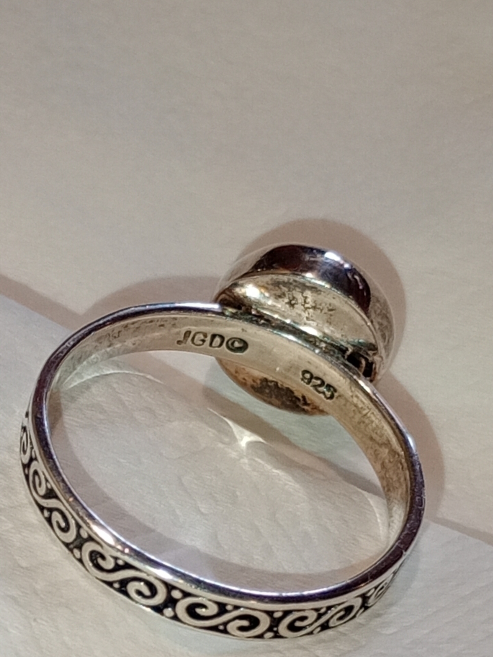 Pearl Sterling Silver Scroll Band Pearl Ring Bezel Set By Janice Girardi - Picture 3 of 16